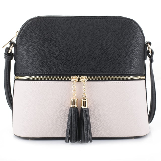 SG SUGU Bolso bandolera Lunar ligero de cúpula mediana con borla | Bolsillo con cremallera | Correa ajustable