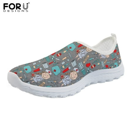 

FORUDESIGNS Cute Cartoon Nurse Pattern Slip On Air Mesh Sneakers Casual Summer Ladies Shoes Comfortable Spring Flats Shoes