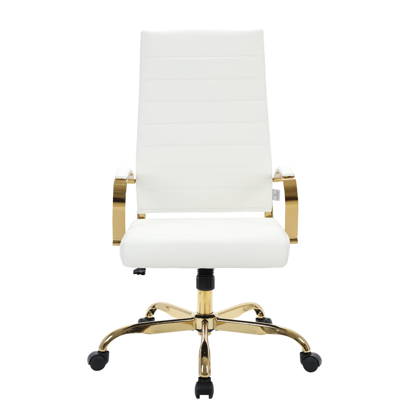 Leather Office Chair With Gold Frame, White And Gold Office Chair High Back