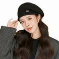 thumbnail image 2 of absanyy Women's Black Beret - One Size Fits Most, Stretchy Knitted with Subtle Metal Accent, Wrinkle-Resistant, Fall Winter Warm Headwear, Versatile for Daily Wear, 2 of 2