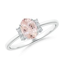 ANGARA Natural Tapered Shank Solitaire Oval Morganite Ring with Diamonds in 14K White Gold for Women | Birthday, Anniversary, Jewelry Gift for Women | Natural Morganite Ring