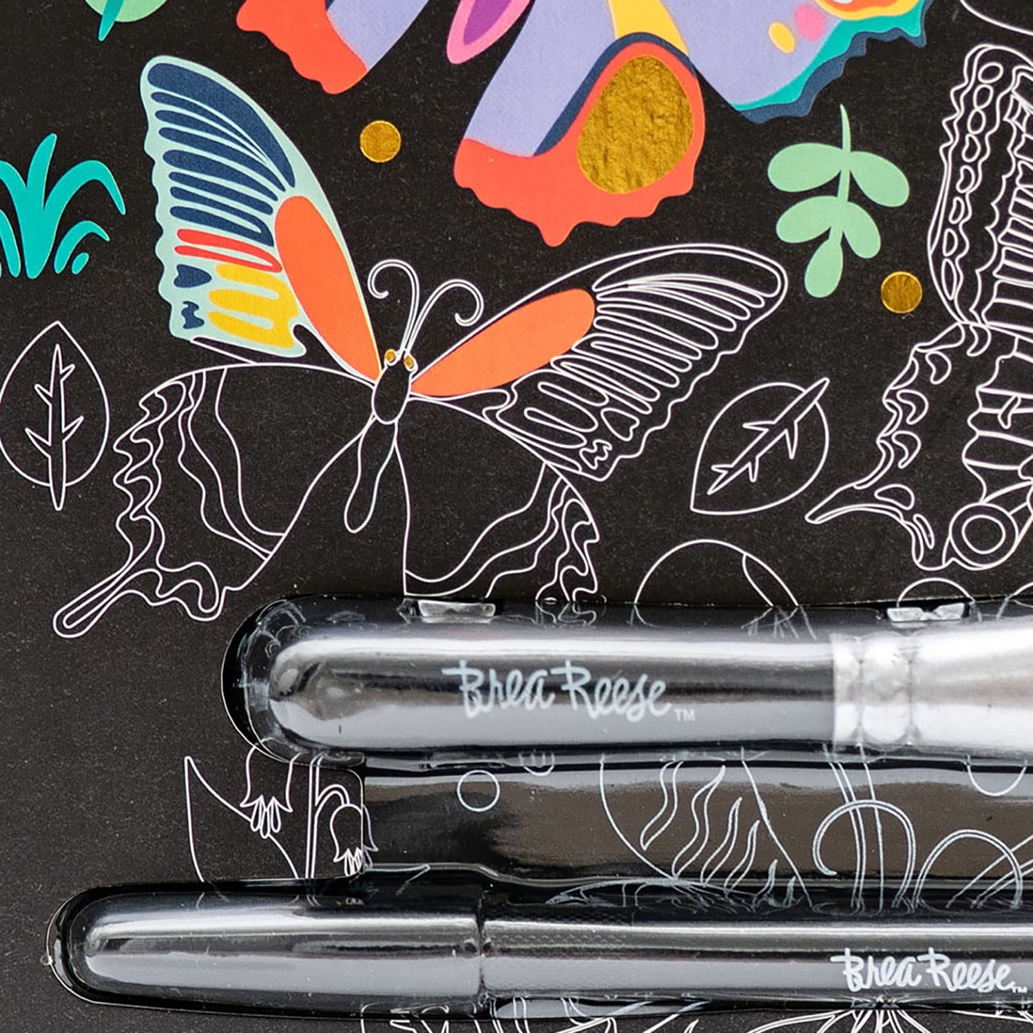 Brea Reese: Scratch Art Paper Pad - Butterfly - 12 Sheets, 6 Guided Nature Designs, Metallic Accents, Dual-Tip Stylus & Brush, 8x8" Pages, Adult Craft