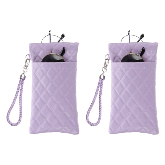 Uxcell Double Eyeglasses Case, 2 Pcs Leather Soft Glasses Cases Portable Sunglasses Pouch Organizer, Purple