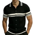 thumbnail image 2 of Men's Casual Lapel Shirt Acrylic Knit, Short Sleeve Shirt Breathable Comfort, Notch Lapel Regular Fit Button Closure, Stripe Texture Full Button Front, Daily Office | Zenithor,Black 2XL, 2 of 5