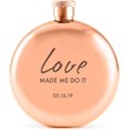thumbnail image 1 of Weddingstar Customizable Rose Gold Stainless Steel Round Hip Flask \u2013 Love Made Me Do It Engraving, 1 of 3