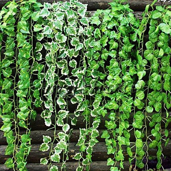 WASHWEPE Artificial Trailing Plants Indoor 1Set Fake Vine Green Plastic Silk Cloth 78.7-Inch Hanging Vines Decor