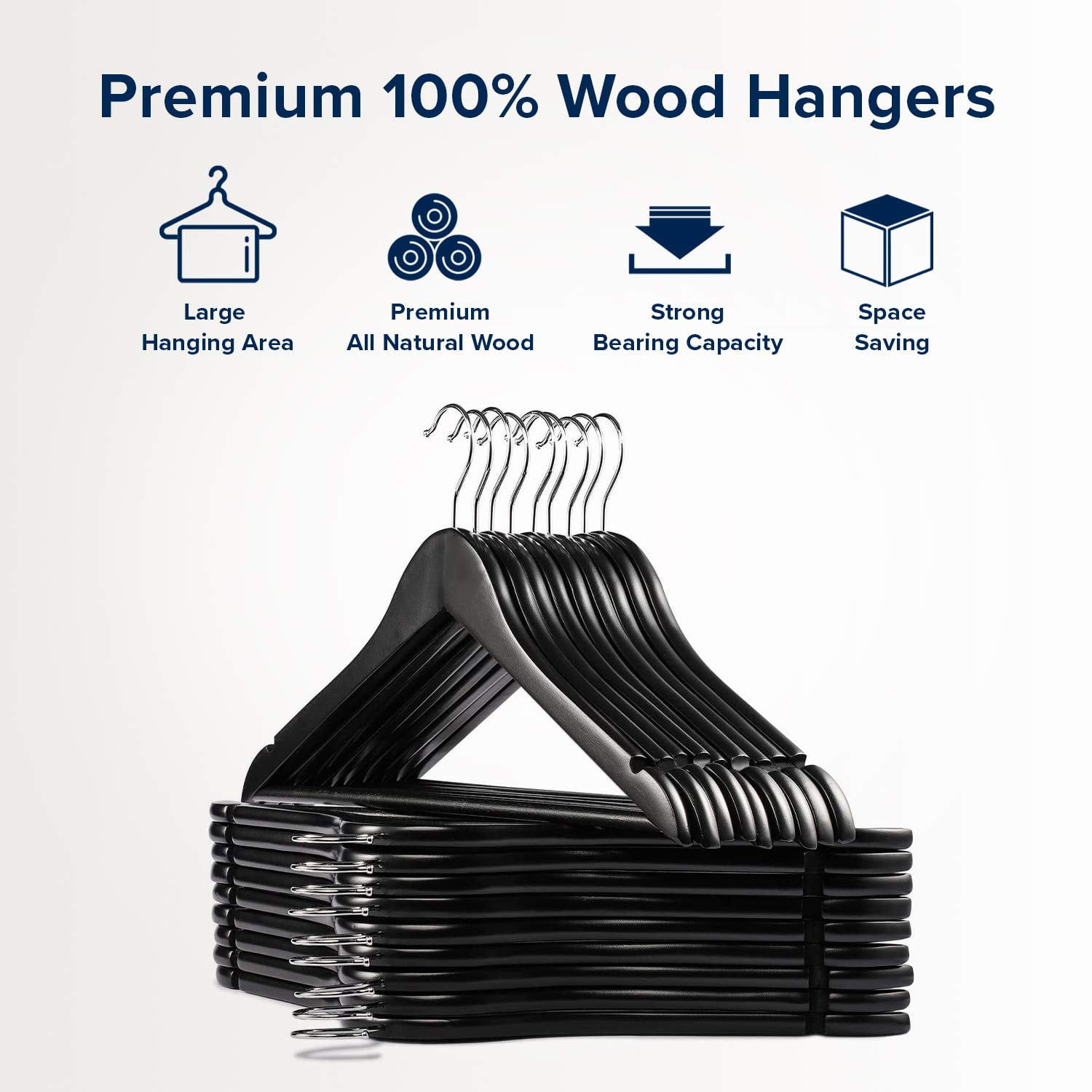 cozymood Wood Hangers, Clothes Hangers, Wooden Hanger, Premium Coat Hanger, 20 Pack, Black