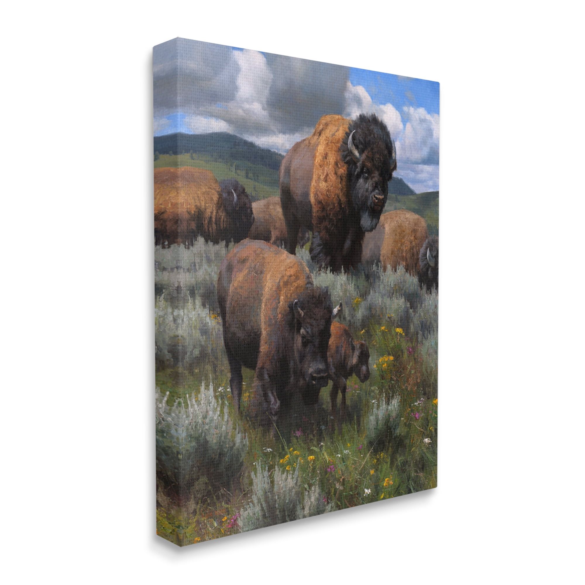 Stupell Industries Bison Herd Rural Landscape Animals & Insects Painting Gallery Wrapped Canvas Print Wall Art, 16 x 20