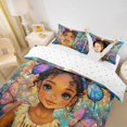 thumbnail image 3 of Castle Fairy Cartoon Black Girl Twin Duvet Cover,Watercolor Flying Butterflies Twin Bedding,Brown Blue,1 Duvet Cover and 1 Pillowcase, 3 of 6