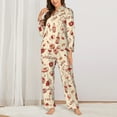 thumbnail image 3 of Junzan Red Wine Print Womens Pajama Sets,Long Sleeve Button Down For Women Pjs 2 Piece, 3 of 9