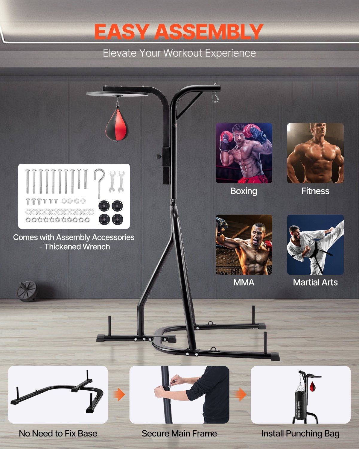 Freestanding 2-in-1 Punching Bag Stand with Adjustable Height, Heavy Duty Steel Construction for Boxing & Speed Bag, 140 lbs Capacity Home Gym Rack