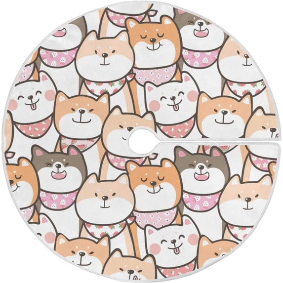 FMSHPON Cute Cartoon Dog Xmas Christmas Tree Skirt Stand Mat for Holiday Party Decoration Indoor Outdoor 48 inches