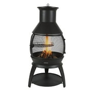 22 In Chiminea Outdoor Wood Burning Iron Firepit with Grill Mesh & Chimney Coat