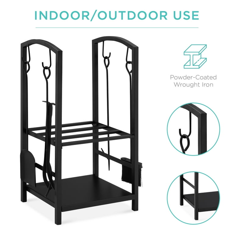 Best Choice Products 5-Piece Firewood Log Rack Holder Tools Set for Fireplace w/ Hook, Broom, Shovel, Tongs - Black Best Choice Products 5-Piece Firewood Log Rack Holder Tools Set for Fireplace w/ Hook, Broom, Shovel, Tongs - Black