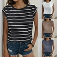 thumbnail image 3 of WTXUE T-Shirts Sleeveless, Crew Neck Shirts for Women's Summer Loose Striped T Shirt Striped Casual Tops for Women, 3 of 6