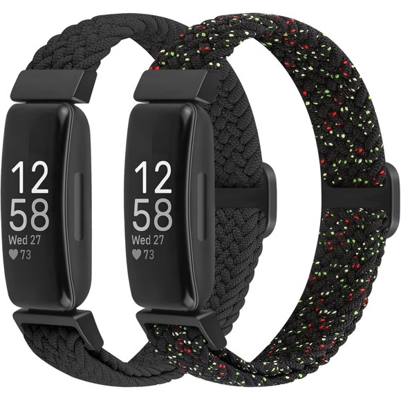 czcpp-2 Pack Elastic Braided Bands Compatible with Fitbit Inspire 3/ Inspire 2/Inspire/Inspire HR/Ace 3/Ace 2 Women Men Kids, Adjustable Stretchy Wristbands Bracelets Loop Sports Replacement Straps