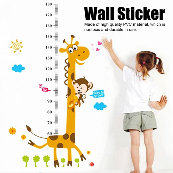 Ymiko EECOO Self-Adhesive Cute Giraffe Kids Height Chart Wall Sticker, Removable Vinyl Decal Peel And Stick Wall Decal DIY For Baby Nursery Room Home Bedroom Living Room - PACK Of 4