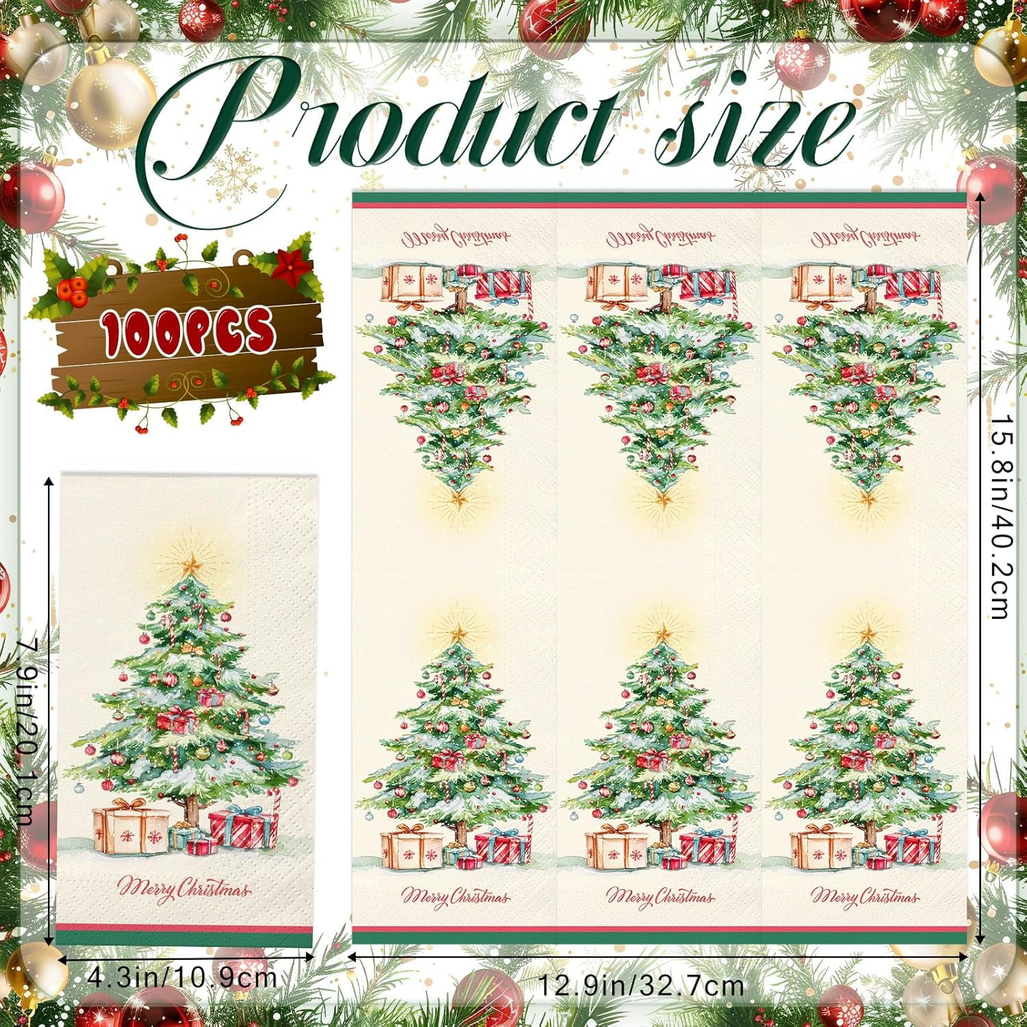 100 Pcs Christmas Disposable Paper Decorative Guest Napkins | Xmas Dinner Hand Napkin For Home Kitchen Bathroom Wedding Holiday Decor