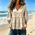 thumbnail image 4 of Trikvn Summer Tops for Women Casual V Neck Babydoll Shirts 3/4 Puff Sleeve Peplum Blouses Tiered Flowy Ruffle Tunic Lightweight Cute Vacation Beach Wear Loose Fit, 4 of 6