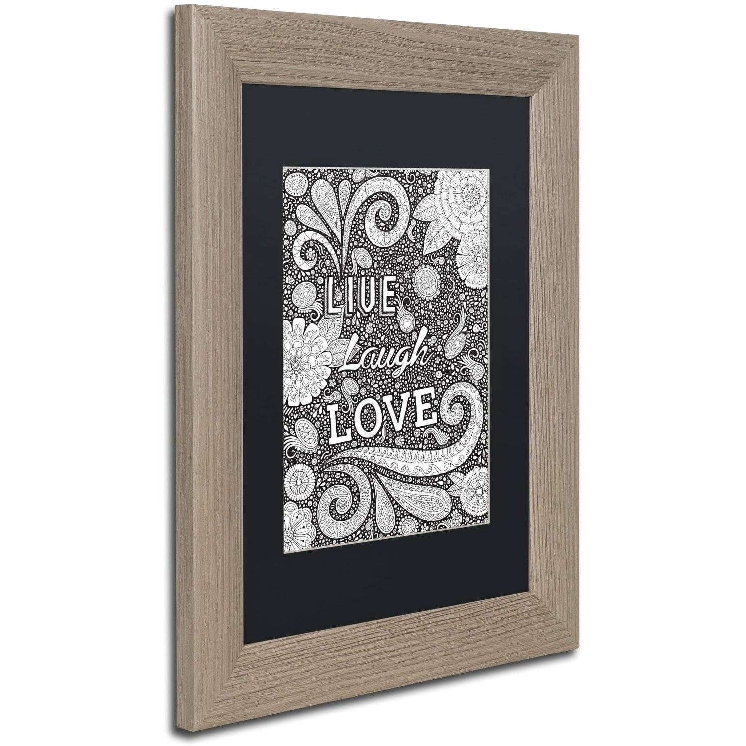 Trademark Fine Art "Live Laugh Love Black" Canvas Art by Hello Angel, Black Matte, Birch Frame