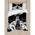 thumbnail image 3 of Halloween King Size Duvet Cover Set, Gothic Dead Skull Face Close Up Sketch Evil Anatomy Skeleton Artsy Illustration, Decorative 3 Piece Bedding Set with 2 Pillow Shams, Black White, by Ambesonne, 3 of 3