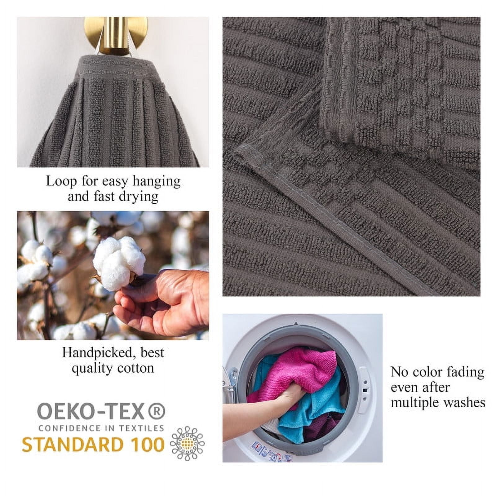 Superior Soho Ribbed Cotton 3-Piece Assorted Towel Set, Charcoal