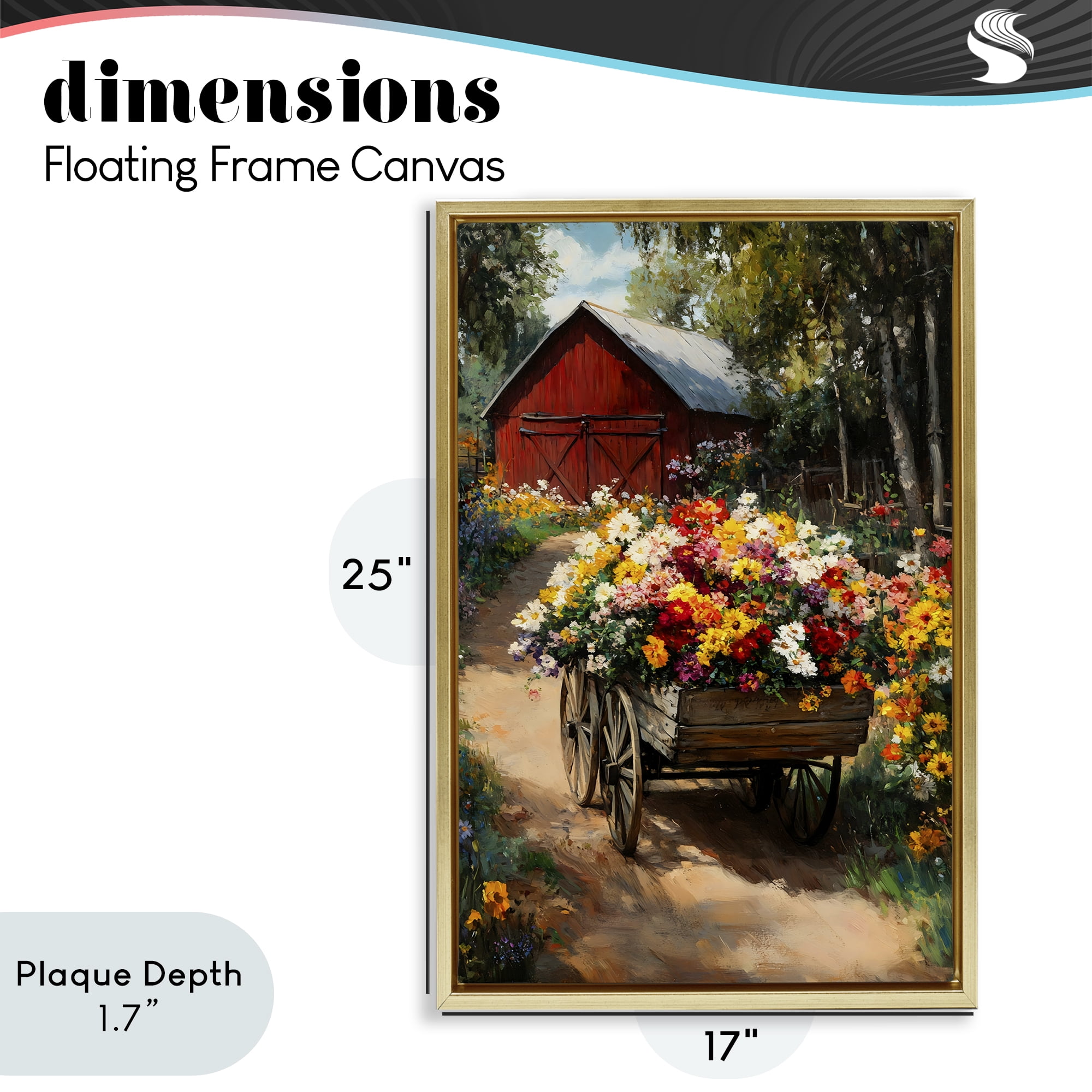 Stupell Industries Floral Wagon in Summer Garden Gold Framed Floater Canvas Wall Art, design by Franklyn Gregory