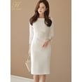 thumbnail image 5 of H Han Queen-vestido de tubo de retazos de encaje sólido para mujer, vestido ajustado Sexy, ropa de trabajo de muñeca OL, otoño, 5 of 5