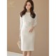 thumbnail image 5 of H Han Queen-vestido de tubo de retazos de encaje sólido para mujer, vestido ajustado Sexy, ropa de trabajo de muñeca OL, otoño, 5 of 5