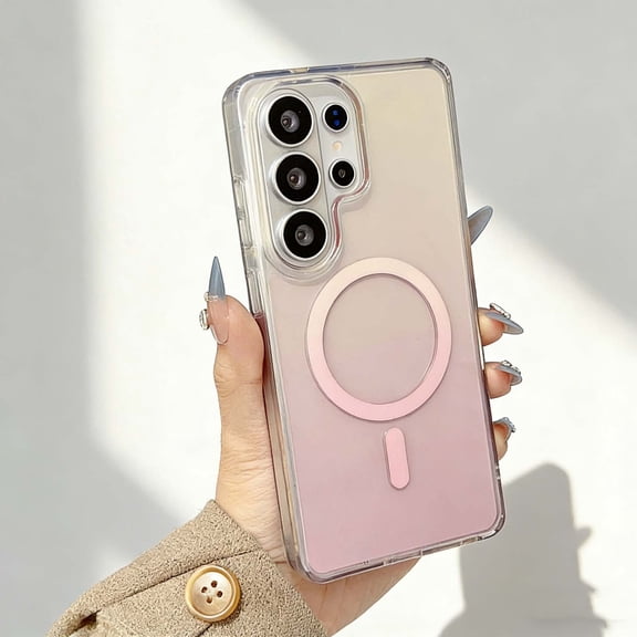 For Samsung Galaxy S26 Ultra Phone Case,Compatible With Wireless Charging,Ultra Slim Cover,Crystal Gradient Transparent Back,Durable Shockproof Non-Slip Anti-fall Drop Protection,Phone Case,Pink