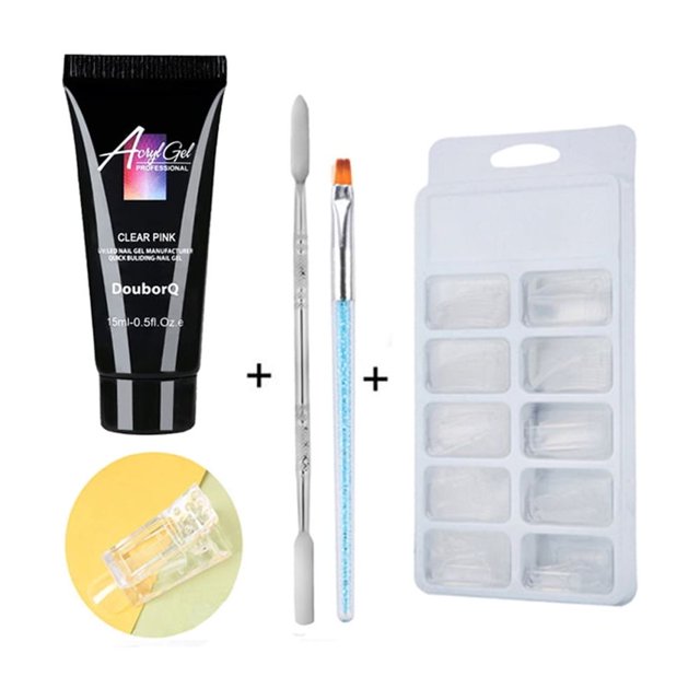 Yeacher Nail Gel Set UV LED Nail Gel Set Nail Extension Gel Kit Clear Acrylic False Nail Tips Double End Nail Pusher Builder Gel Pen Nail Pinching Clips for Quick Nail Extension Salon Nail Tool Kit