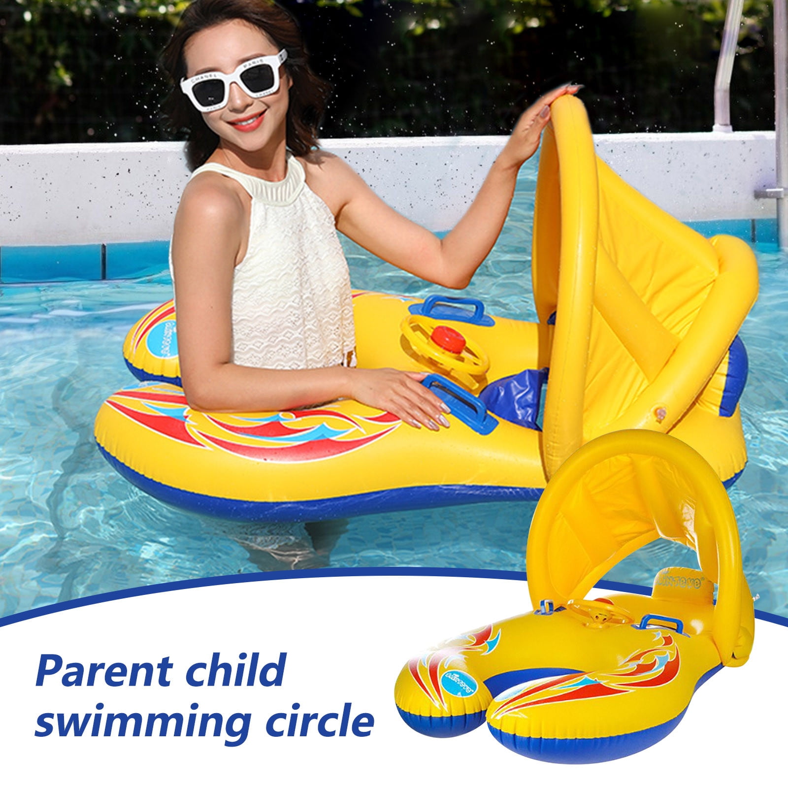 Swimming Floats Inflatable Seat Circle Mother Baby Sunshade Pool Ring Sunshade 