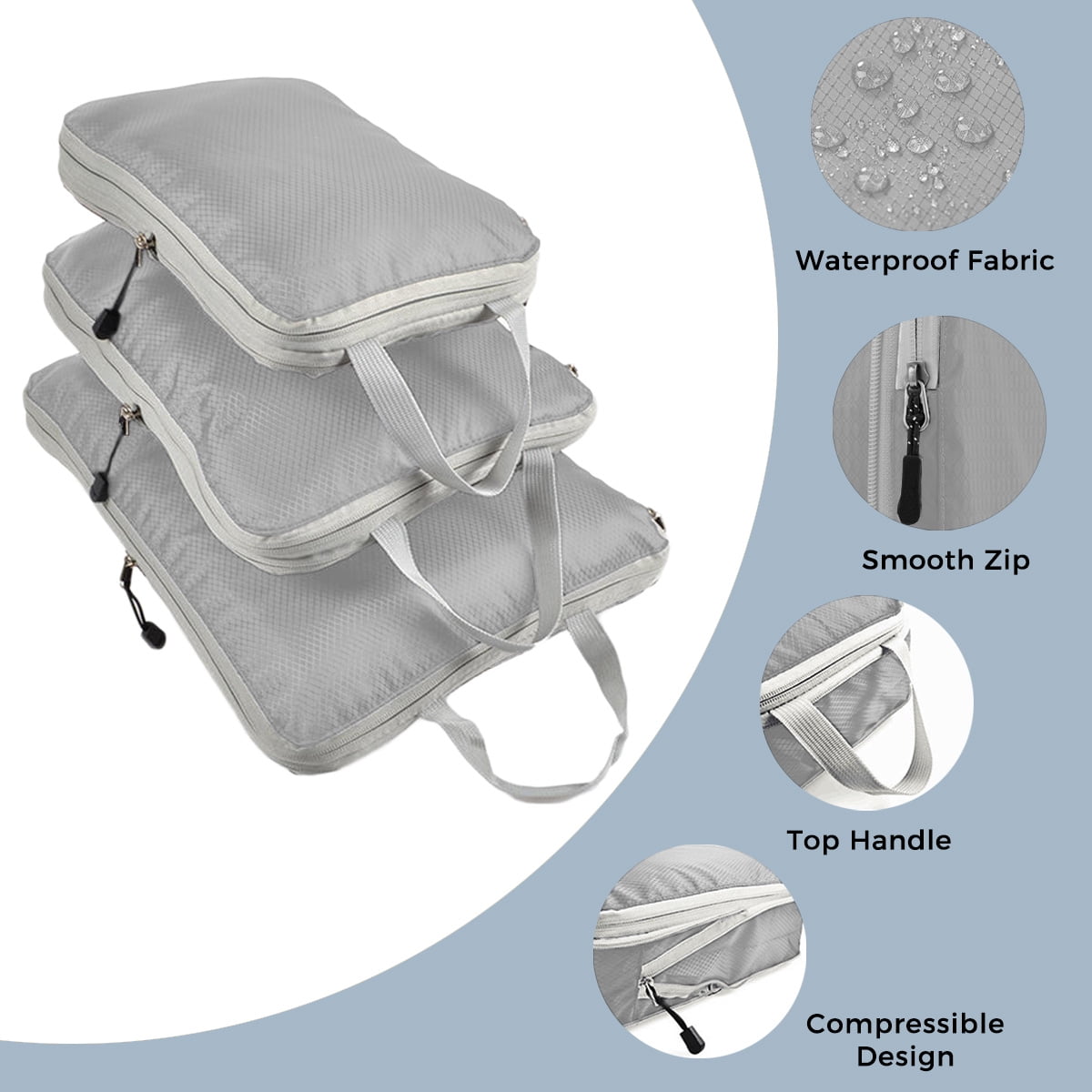 AUXDIQ 3 PCS Compression Packing Cubes Travel Luggage Organizer Bags Set Packing Organizers Compression Suitcase Bag Travel Essential Bag