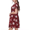 thumbnail image 2 of Disketp Snowflakes On A Buffalo Plaid Christmas para Vestido de Manga Corta para Mujeres, Vestidos de Verano para Mujeres, Casual y Holgado para la Playa, 2 of 6