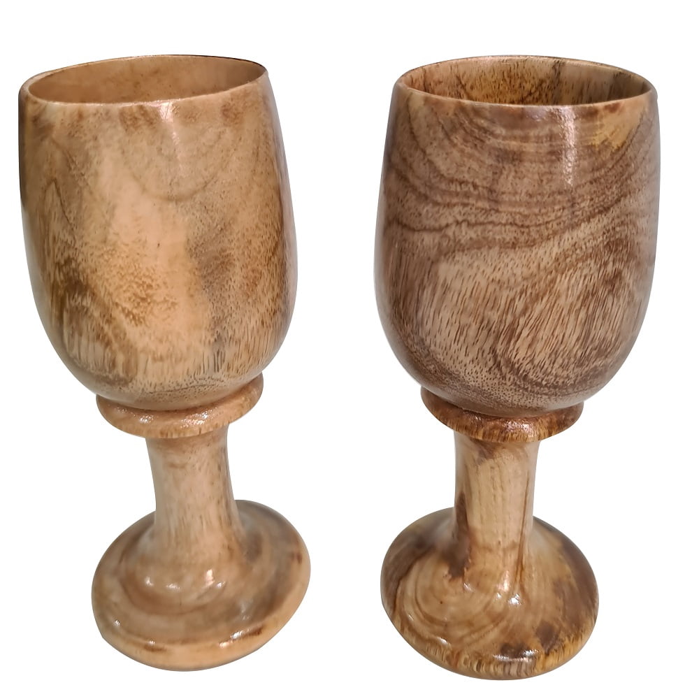 CollectiblesBuy Rustic Wooden Chalice Set of 2 Wood Goblet Kitchen Gift & Home Decor Handcrafted Wooden Goblet Drinking Wine Beer Ale Glass
