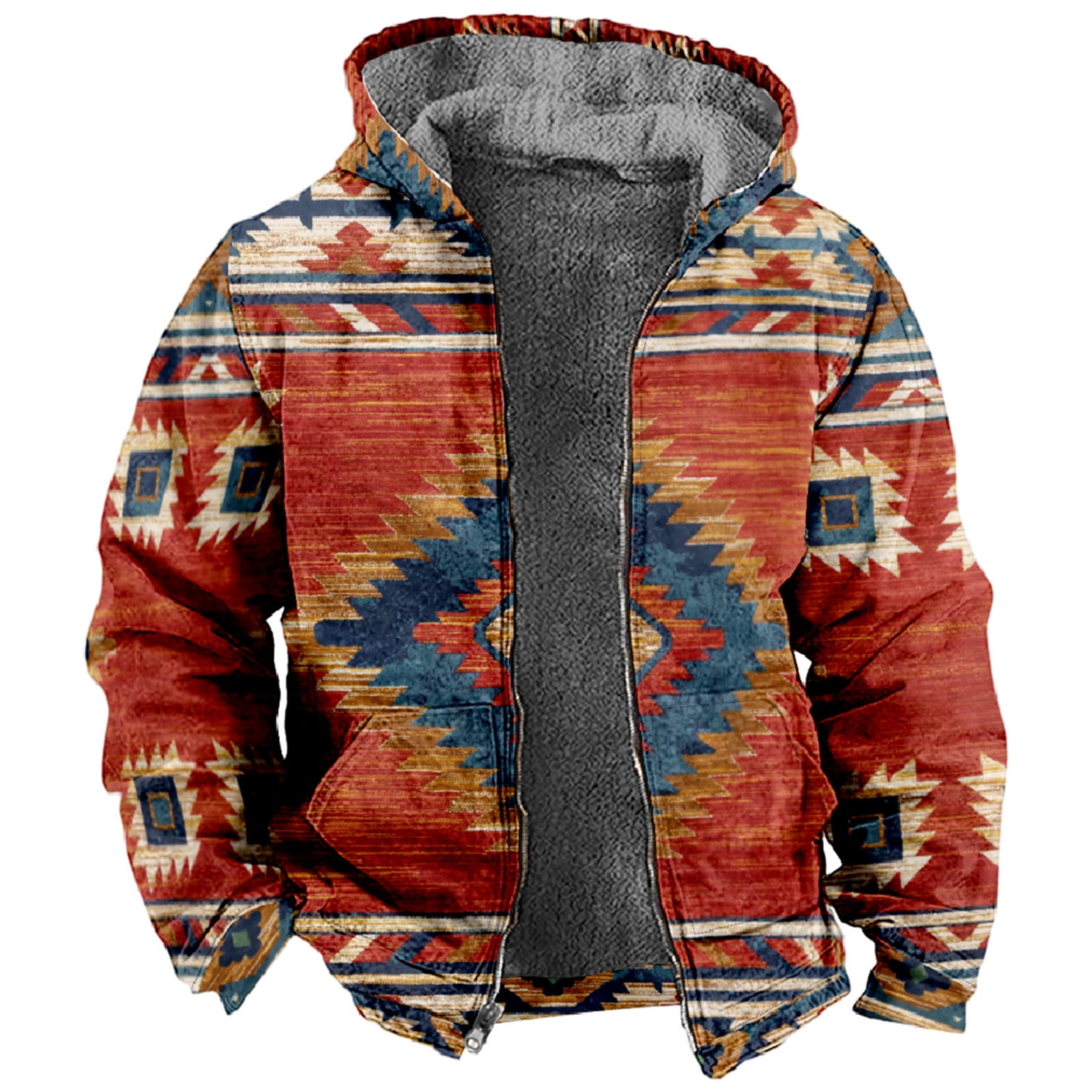 Heren Fleece Zip Up Hoodies Western Aztec 3D Gedrukt Warm Jas Warm Dikke Hooded Sweatshirt Pullover Tops, # 9, L