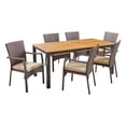 thumbnail image 6 of Kenia Outdoor 7 Piece Acacia Wood Dining Set with Wicker Chairs, Brown, Teak, Cream, 6 of 6