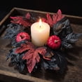 thumbnail image 2 of Fall Candle Rings Wreaths with Red Pumpkin and Maple Leaves | 10 Inch Autumn Harvest Front Door Wreath, Thanksgiving Wall Hanging Decor, 1-Pack, 2 of 2