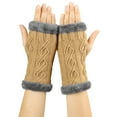 thumbnail image 4 of Lilgiuy Women Winter Fingerless Gloves Fashion Solid Color Knit Wrist Arm Thermal Work Travel Sport Mittens for Cold Weather Beige, 4 of 5