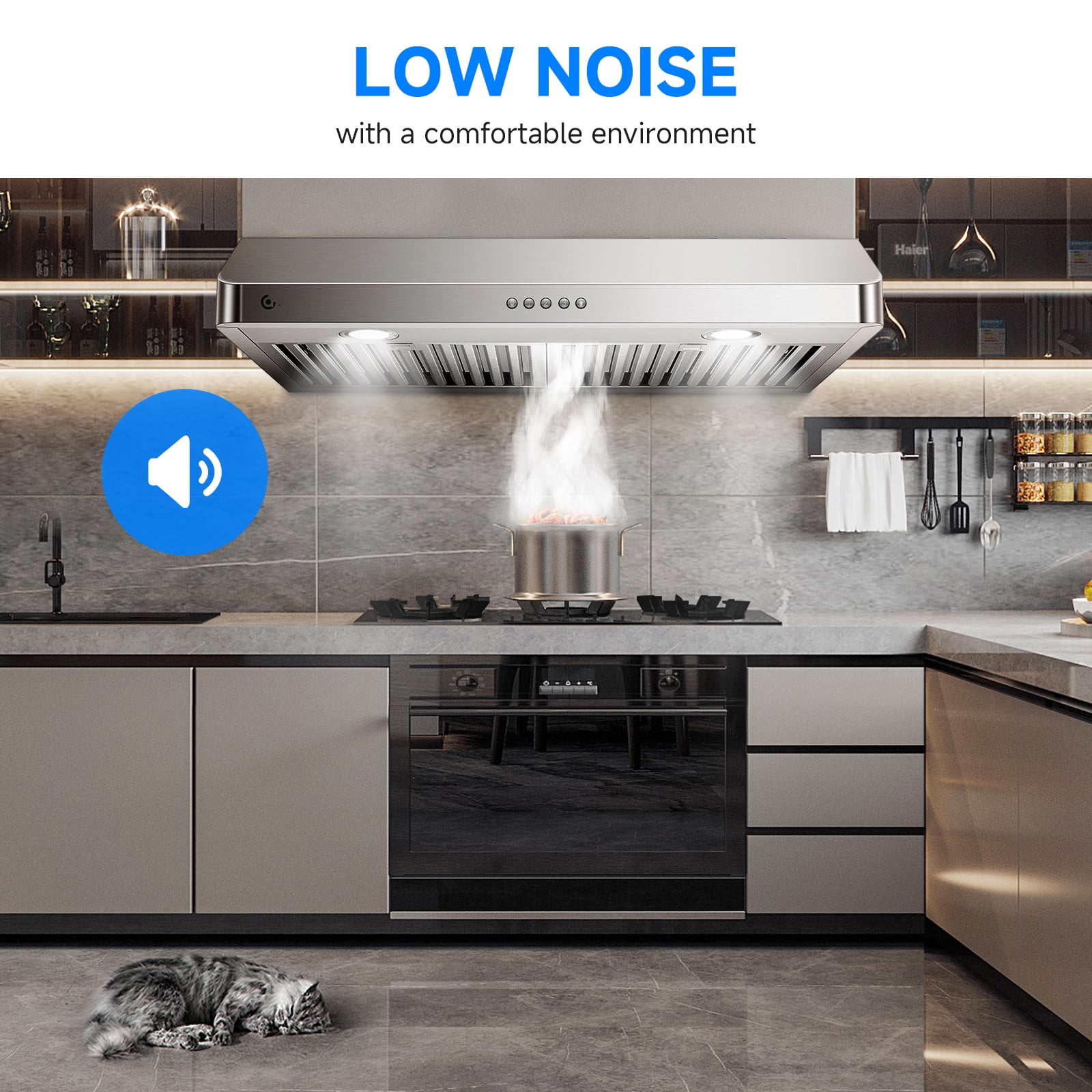 Sunmaki 30 inch Under Cabinet Range Hood with 3  Speed Exhaust Fan, 750CFM Fan Kitchen Stove Vent, Push Button
