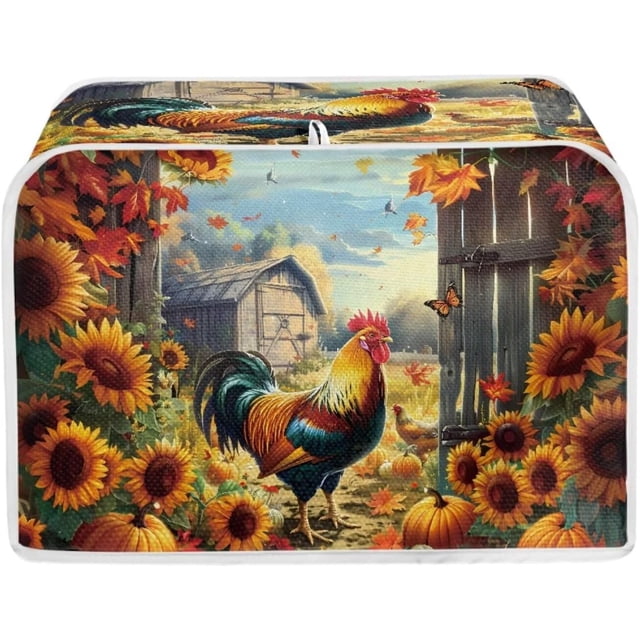 UNICEU Sunflower Rooster Print Toaster Dust Cover Protector Compatible with 2 Slice Heat-Resistant Dust Protection Anti-scratch Home Kitchen Decor
