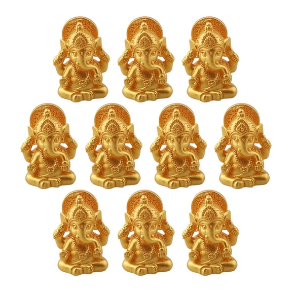 HIKVEX 10Pcs Golden Lord Ganesha Elephant God Figurine Resin Buddha Sculpture Hindu Ganesh Home Garden Decoration Religious Art Statues Small