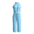 thumbnail image 3 of Women's Summer Sets Casual 2 Piece Outfits Sleeveless Tank Tops and Loose fit wide leg pants Loungewear Vacation Outfits(Light Blue,XL), 3 of 4
