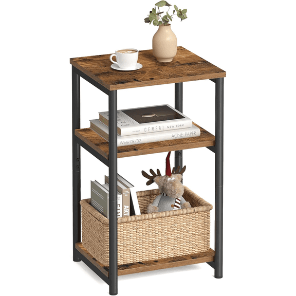 Side Table, Small End Table, Tall Nightstand for Living Room, Bedroom, Office, Bathroom, Rustic Brown