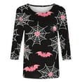 thumbnail image 5 of VKOYWKM Halloween Spiderweb Tops for Women 3/4 Length Sleeve Women Tops Halloween Graphic T Shirts Funny Crew Neck Vintage Blouses, 5 of 7