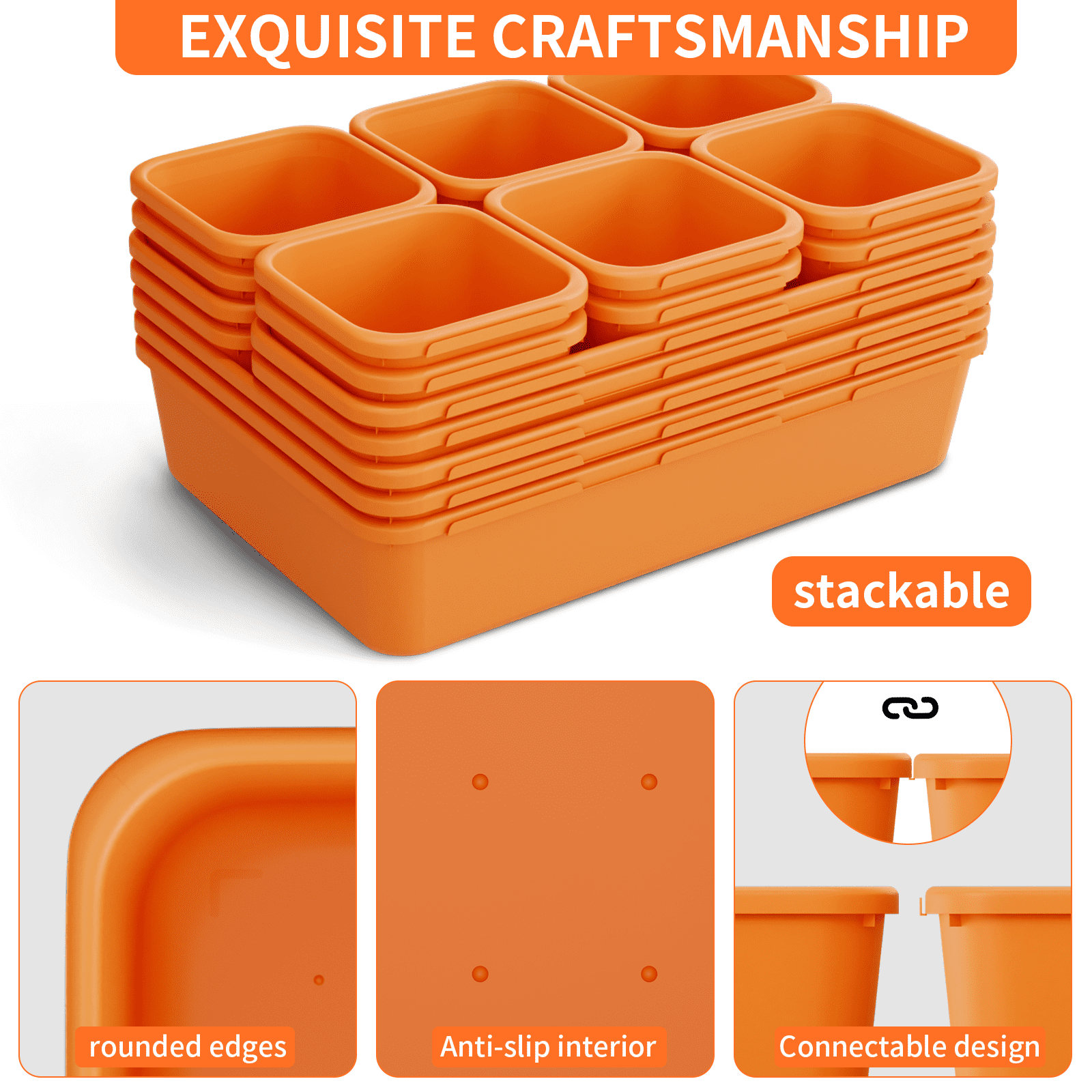 HAIDAIYA 45 Pack Plastic Drawer Organizer Trays, 3-Sizes Vanity and Desk Storage Bins, tool box Organizers for Makeup, Jewelry, Gadgets, Utensils, Orange