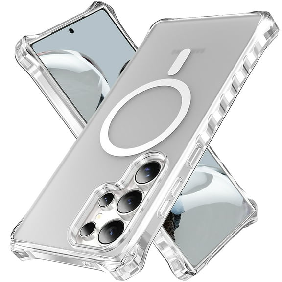 ELEHOLD Case for Samsung Galaxy S24 Ultra, Shockproof Magnetic Matte Case with Wireless Charging Support,Clear