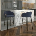 thumbnail image 3 of Contemporary Velvet and Metal 26" Counter Stool Set of 2 Blue and Black and Gold, 3 of 5