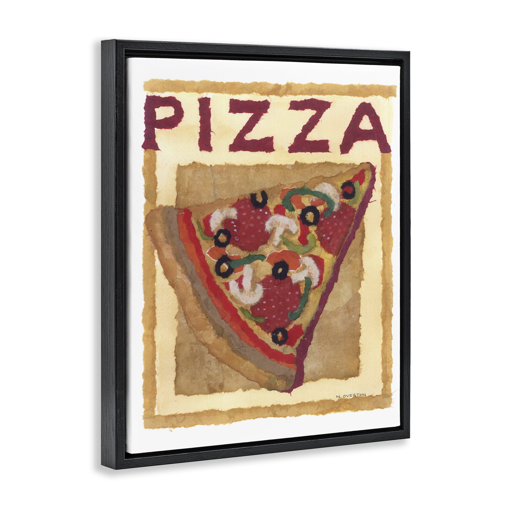 Stupell Industries Watercolor Style Pizza Food & Beverage Painting Black Floater Framed Art Print Wall Art, 25 x 31