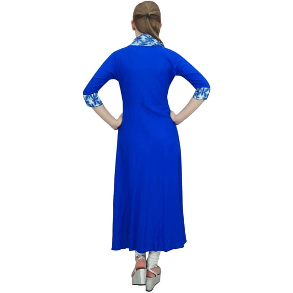 Bimba Women's Designer Royal Blue A-Line Rayon Kurta Ethnic Kurti With Scarf - 16